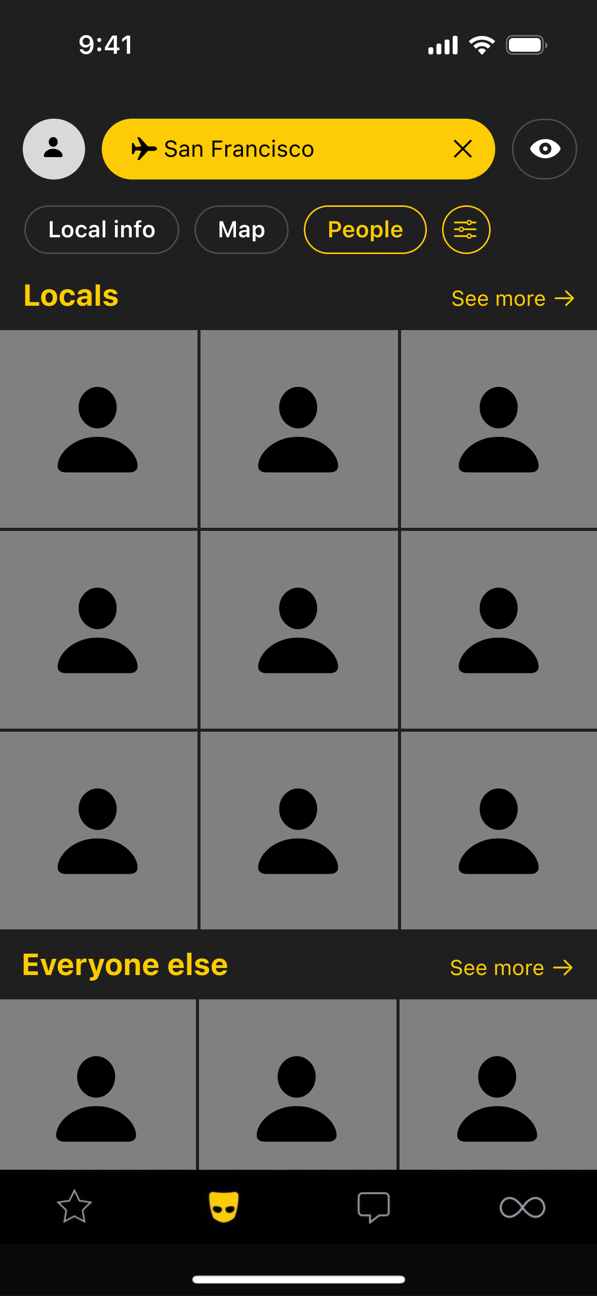 The people page lets users find people based on whether they are local or not.