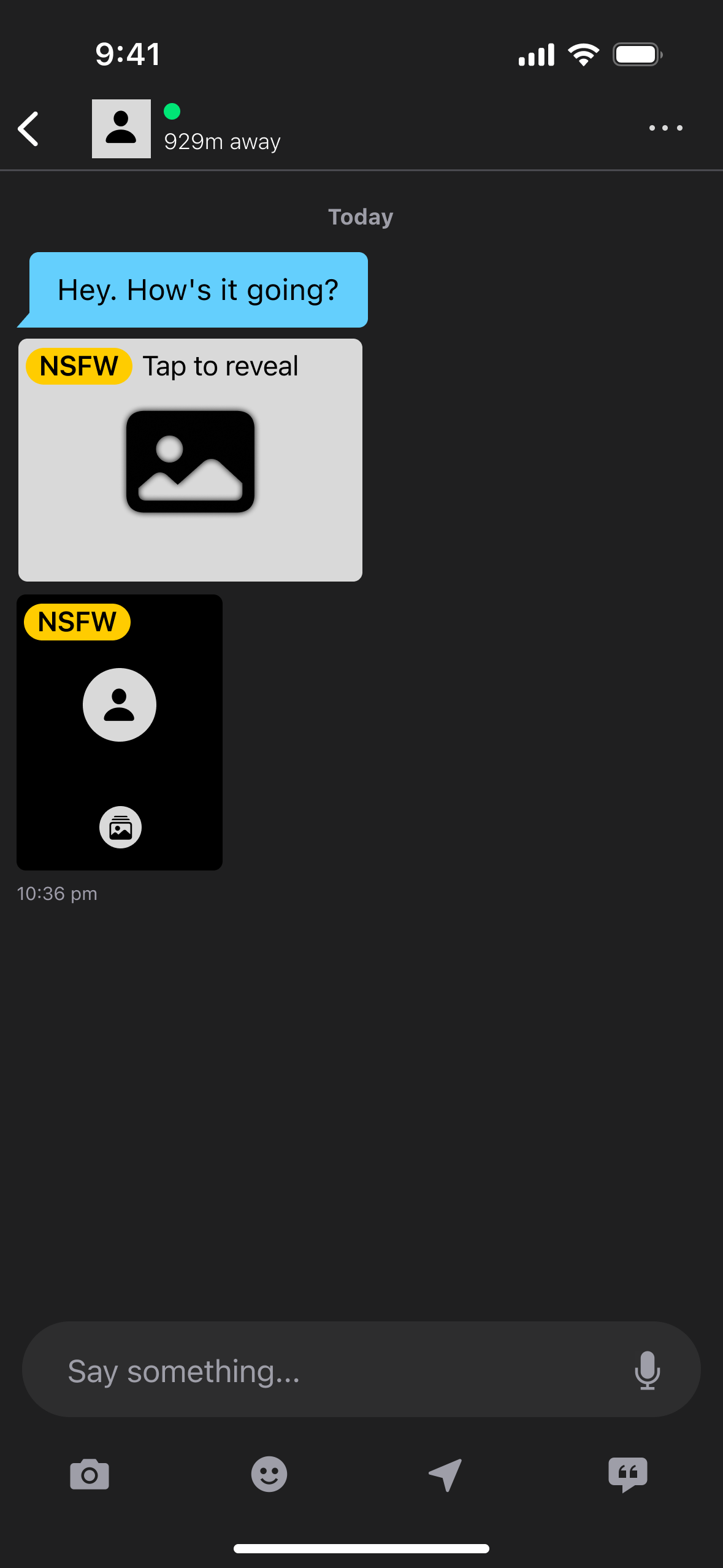 If blurring is enabled, NSFW pics will be blurred until the user taps to open them.