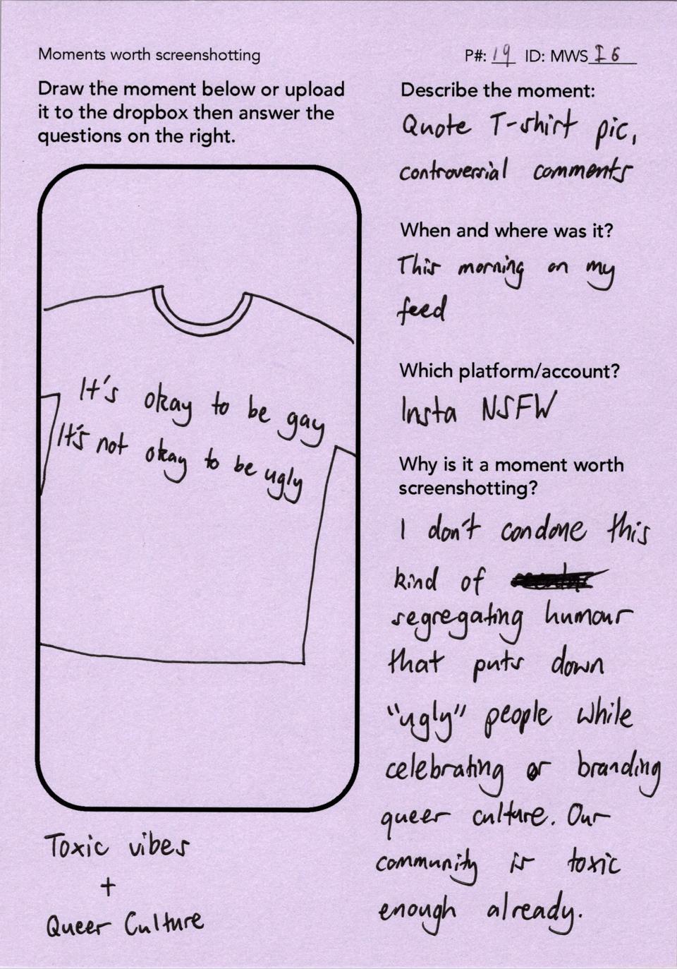 The Moment Worth Screenshotting card P19 made for an ad he saw on Instagram.