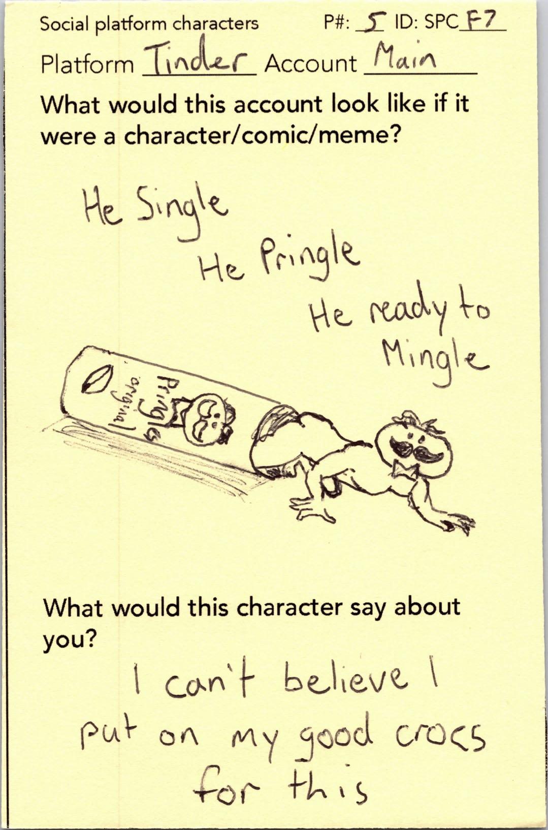 The front of the Social Platform Character Card P5 made for Tinder.